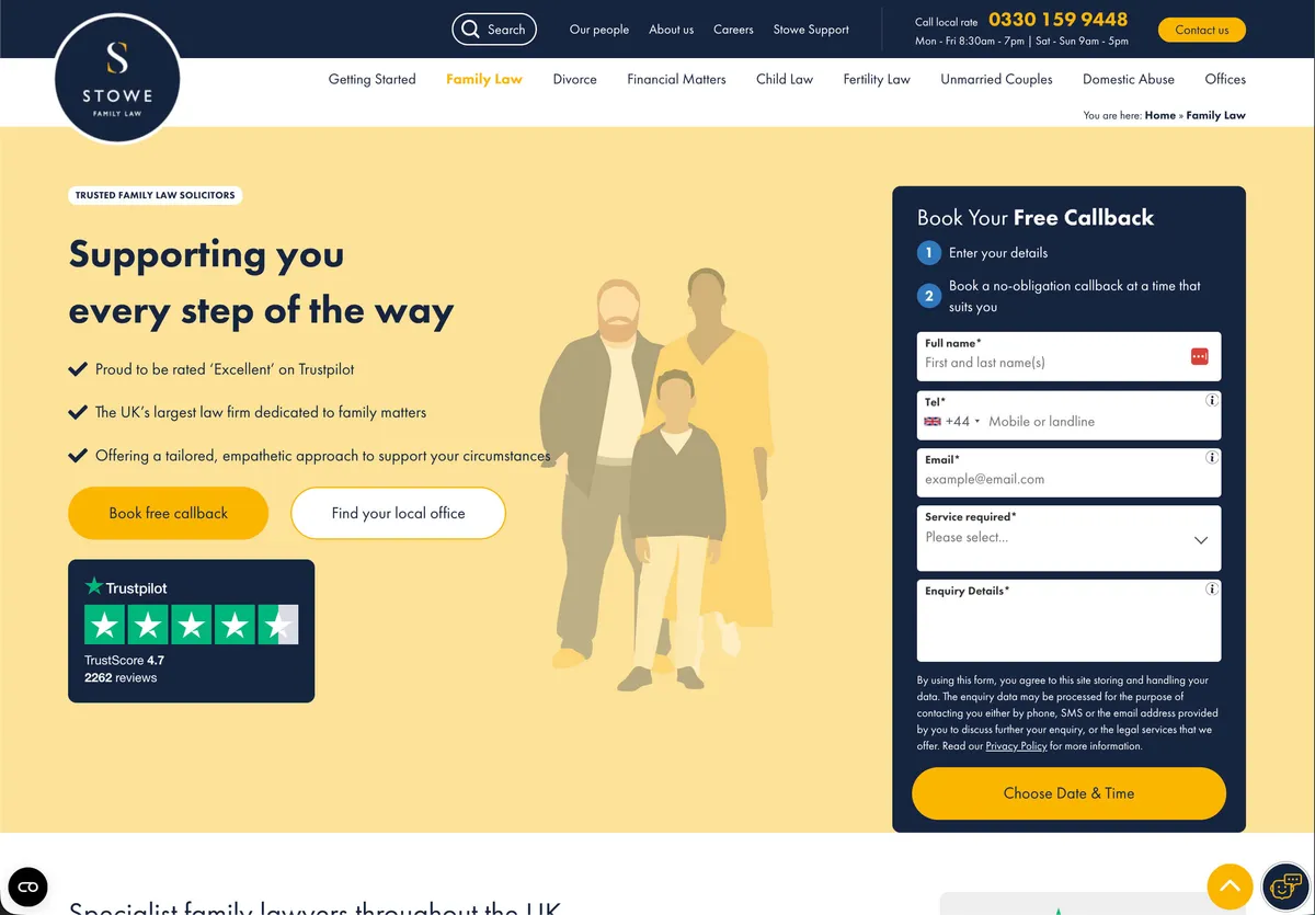 Stowe Family Law website: bespoke WordPress development by KSS Media